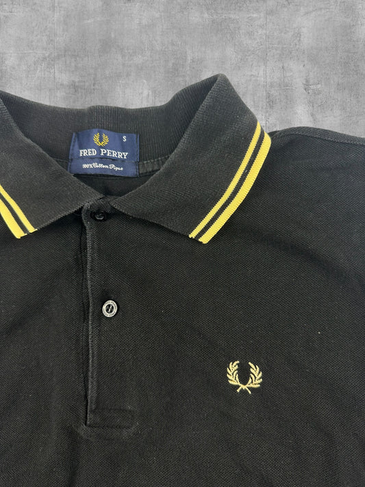 Fred Perry Langarm Polo Shirt Schwarz Gelb S
