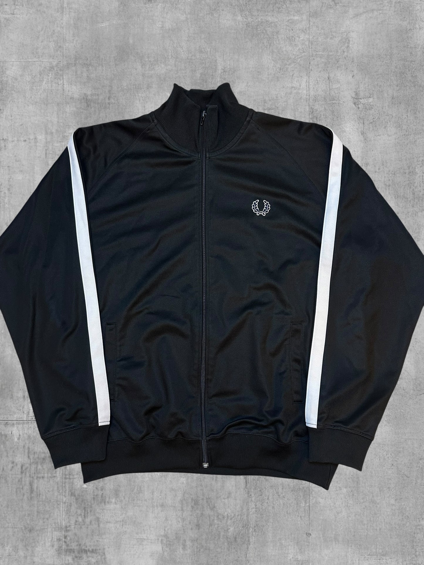 Fred Perry Vintage Trainingsjacke Taped Schwarz Weiß XL