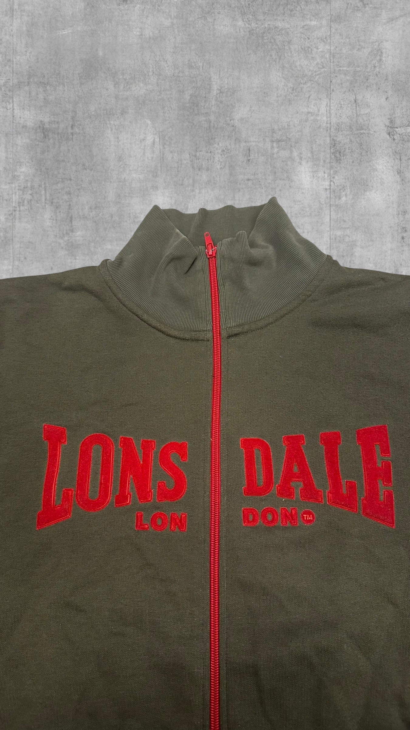 Vintage Lonsdale London Trainingsjacke Khaki Grau Rot Frauengröße XL Herren S