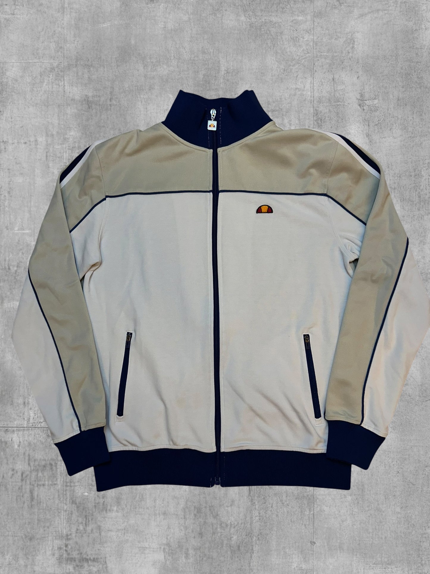 Ellesse Vintage Trainingsjacke Creme Weiß Navy Blau M