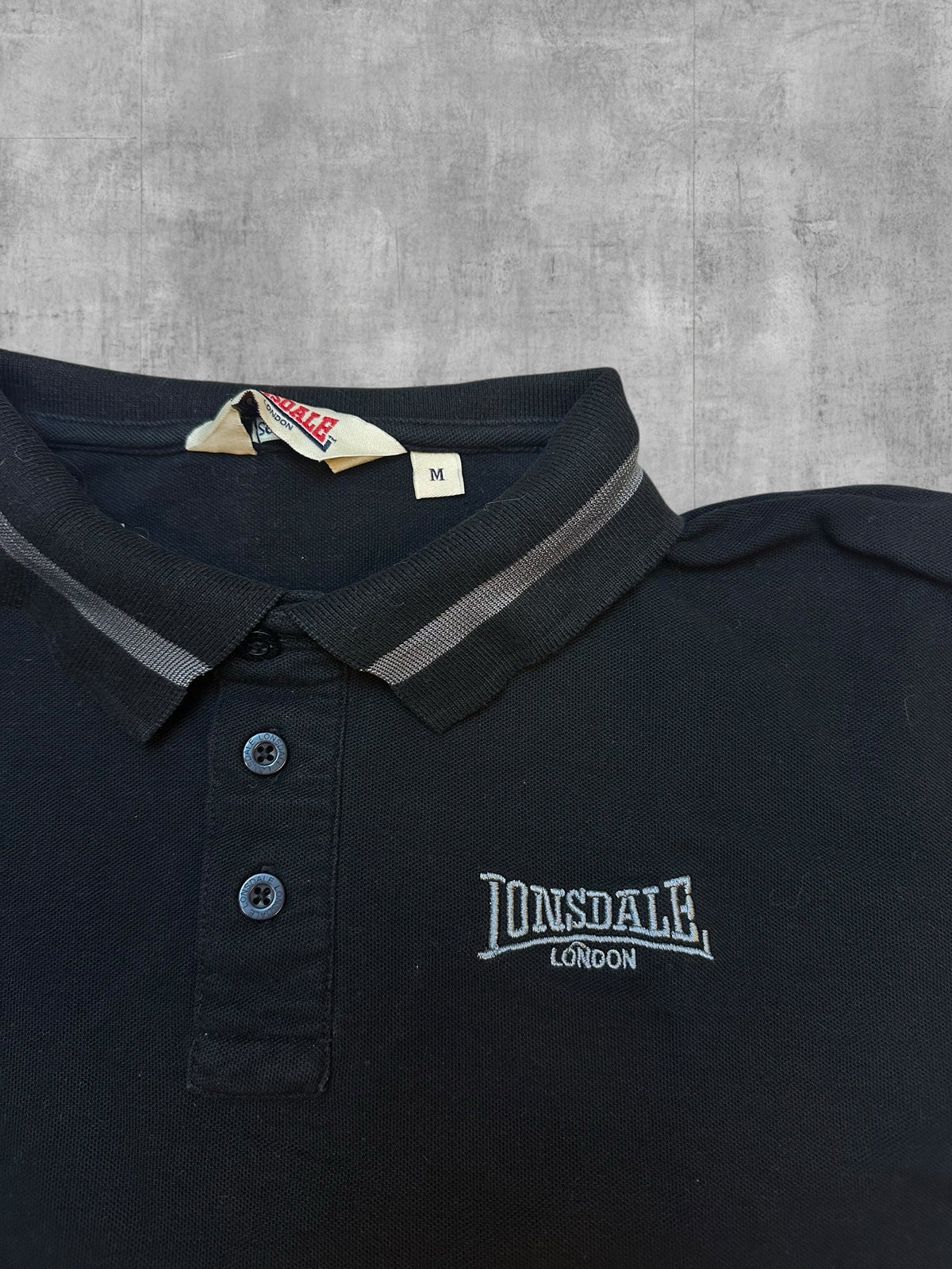 Lonsdale London Polo Shirt Black Grey M Slim Fit