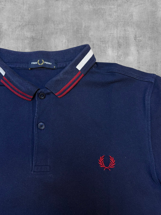 Fred Perry Polo Shirt Navy Blau Weinrot Weiß M