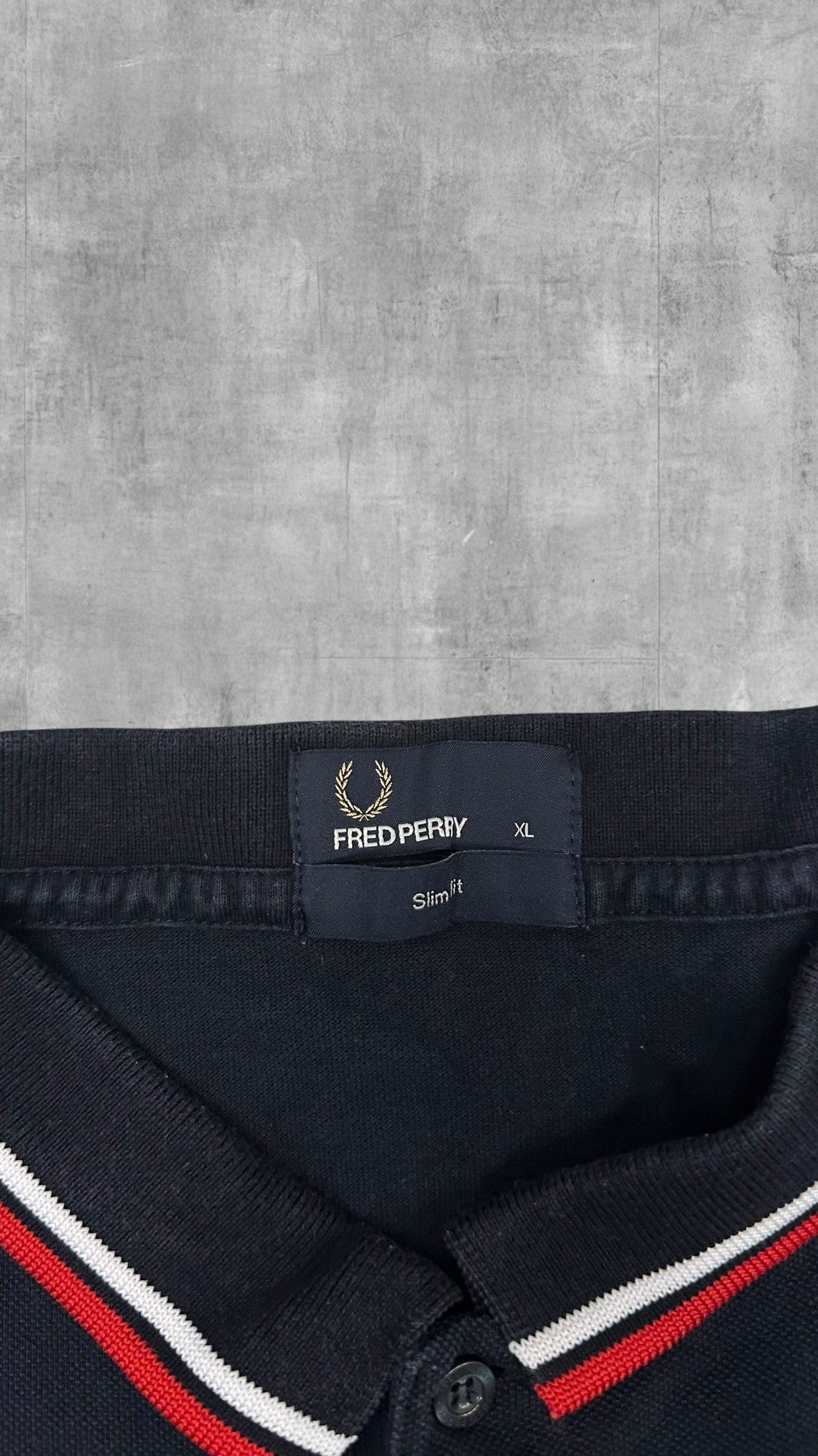 Fred Perry Polo Shirt Schwarz Rot Weiß XL Slim Fit