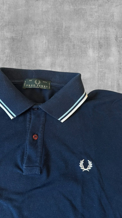 Fred Perry Langarm Polo Shirt Navy Blau Weiß L