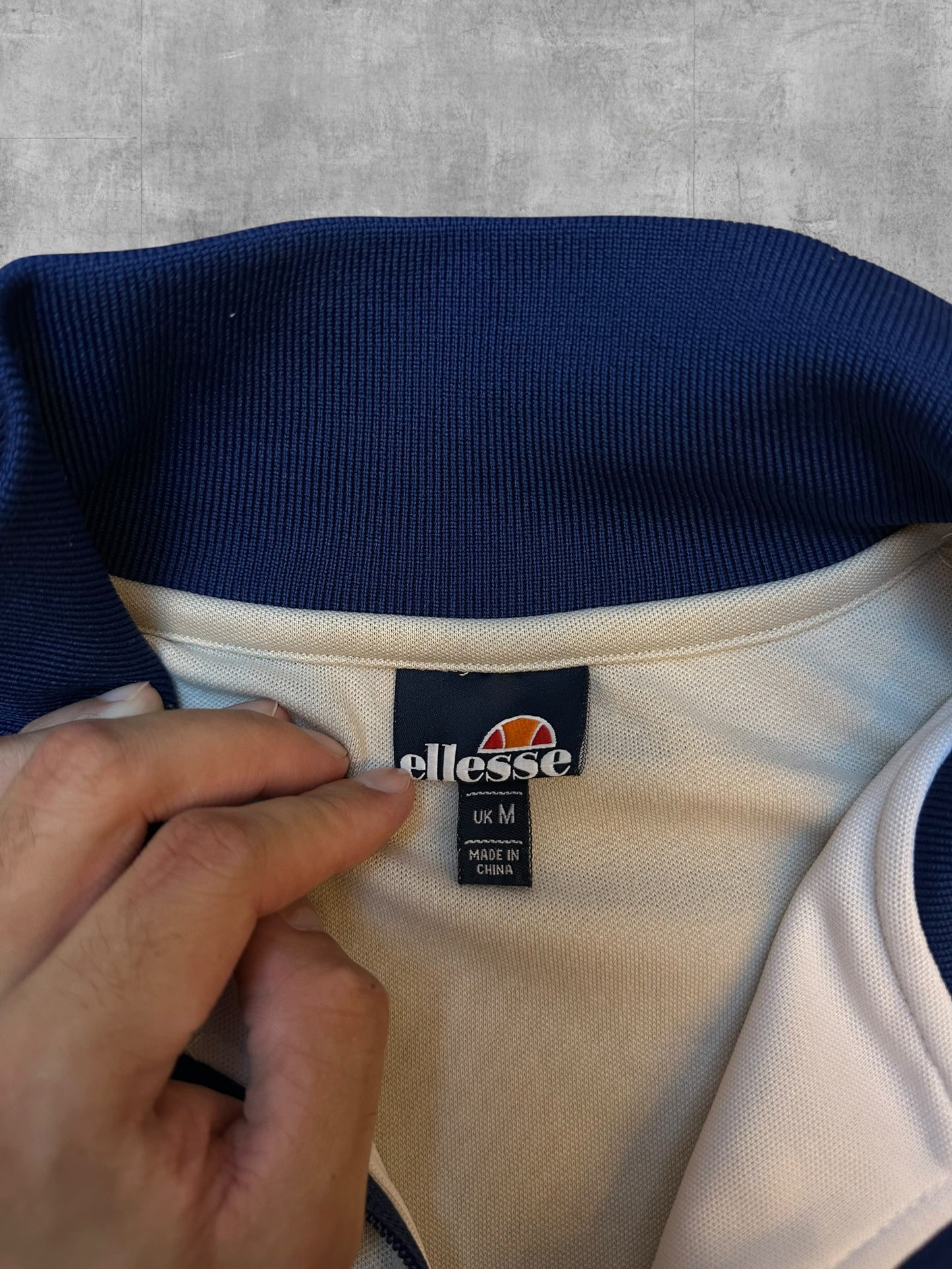 Ellesse Vintage Trainingsjacke Creme Weiß Navy Blau M