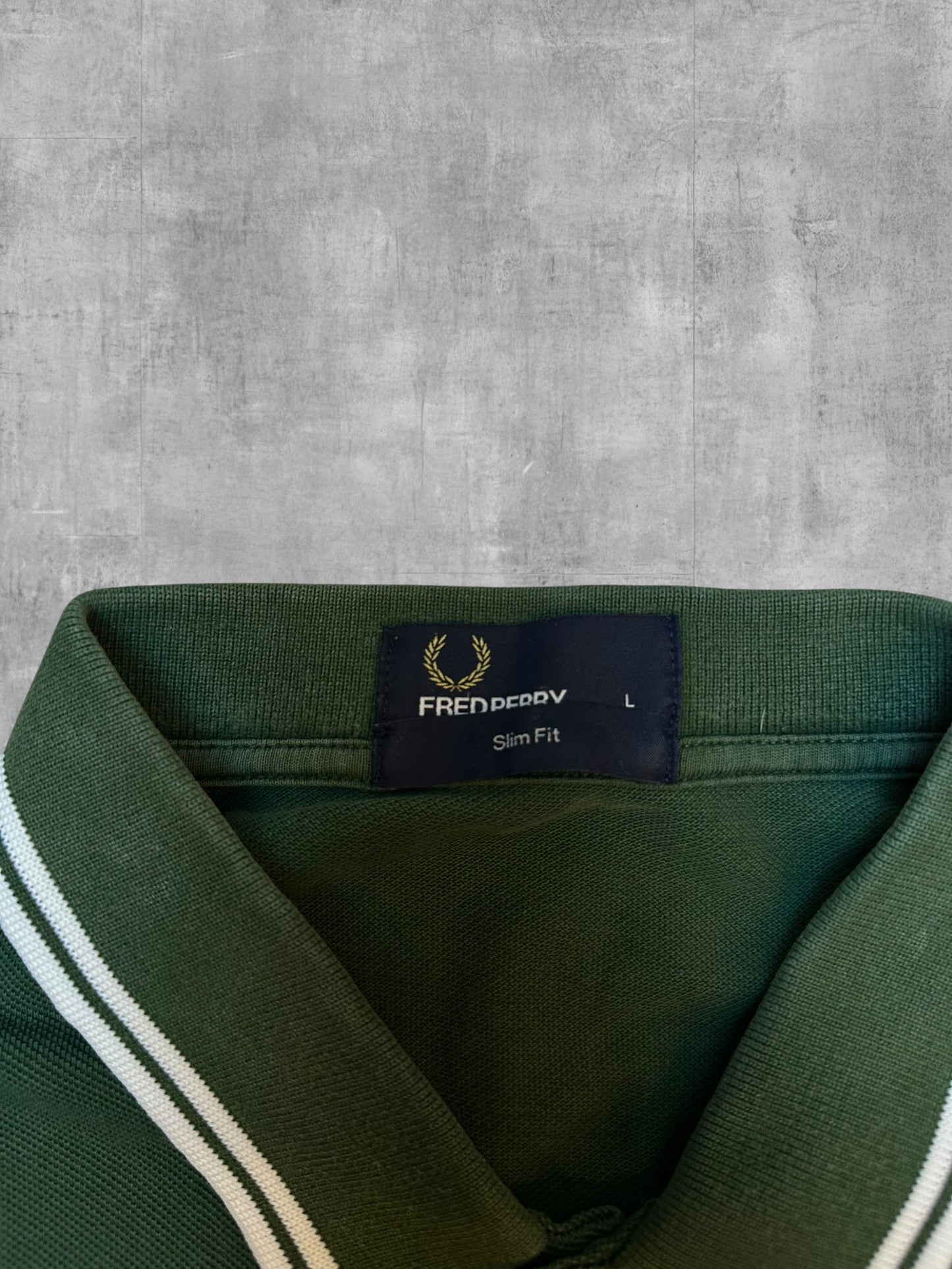 Fred Perry Polo Shirt Dunkelgrün Weiß L Slim Fit