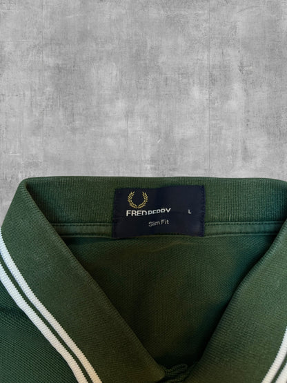 Fred Perry Polo Shirt Dunkelgrün Weiß L Slim Fit
