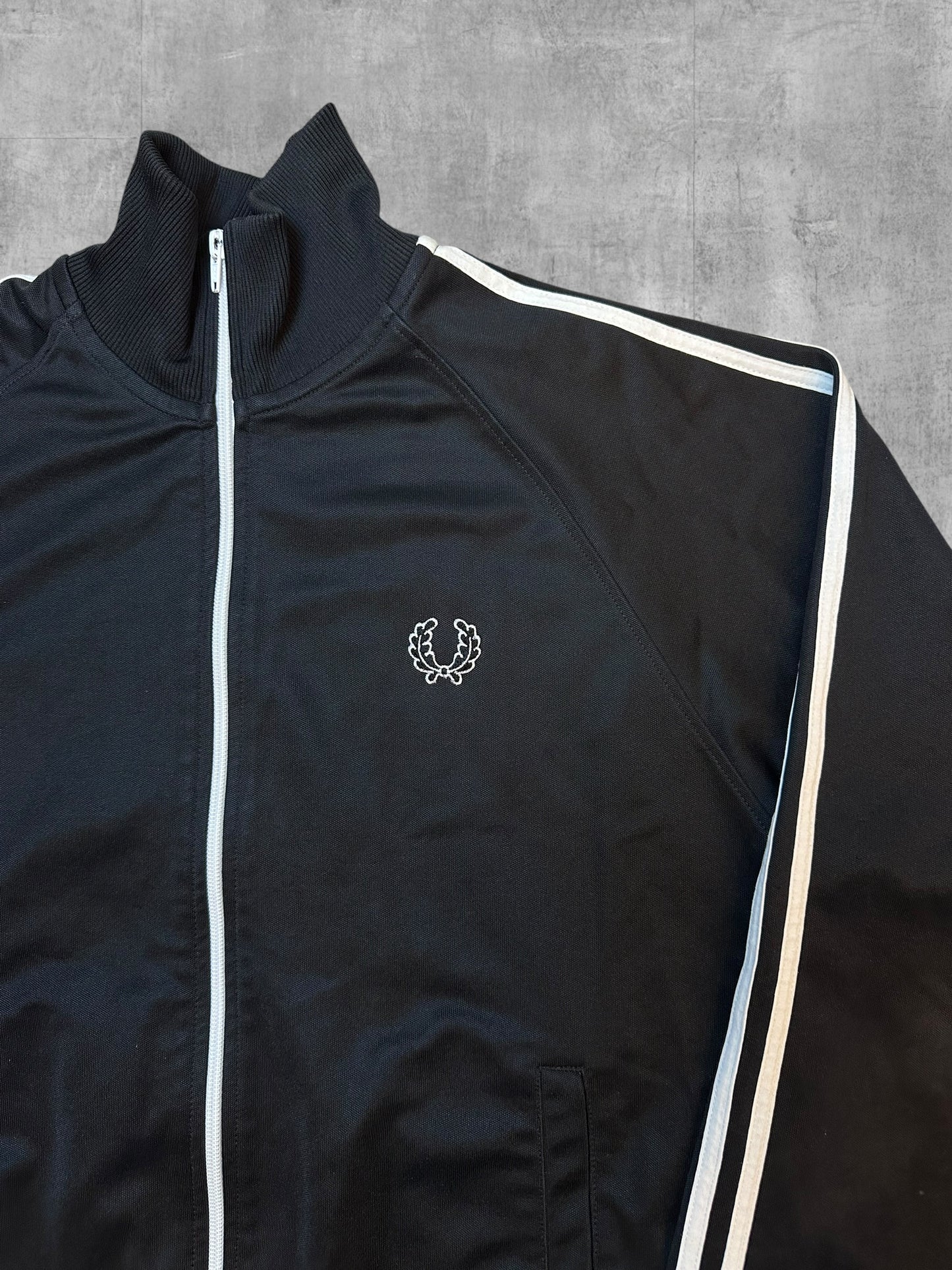 Fred Perry Vintage Trainingsjacke Taped Schwarz Weiß M