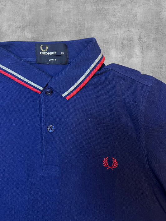Fred Perry Polo Shirt Navy Blau Rot Weiß XS Slim Fit