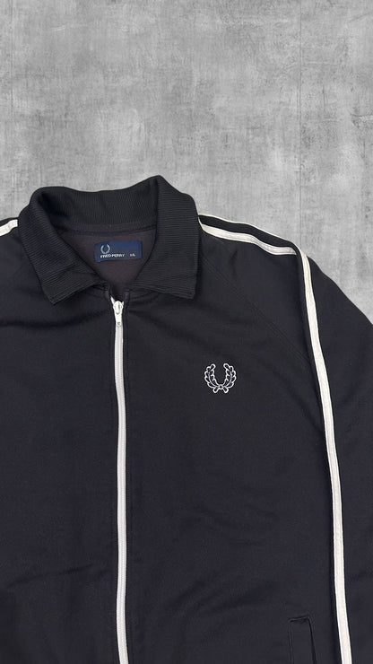 Fred Perry Vintage Trainingsjacke Taped mit Kragen Schwarz weiß XXL