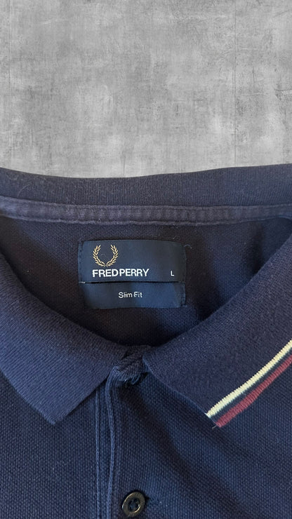 Fred Perry Polo Shirt Navy Blau Weinrot L