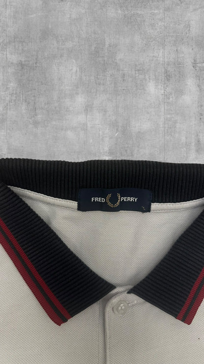 Fred Perry Polo Shirt Weiß Weinrot Schwarz L