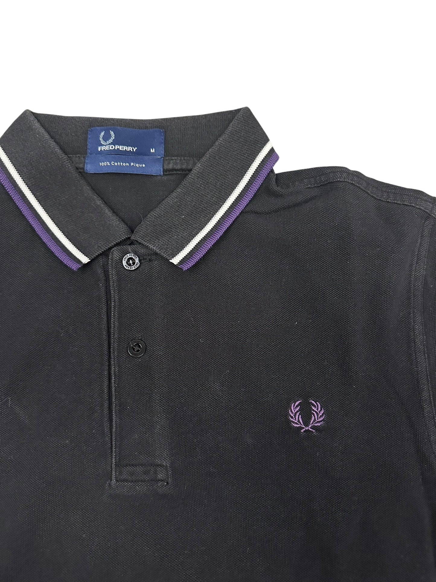 Fred Perry Polo Shirt Schwarz Lila Weiß M