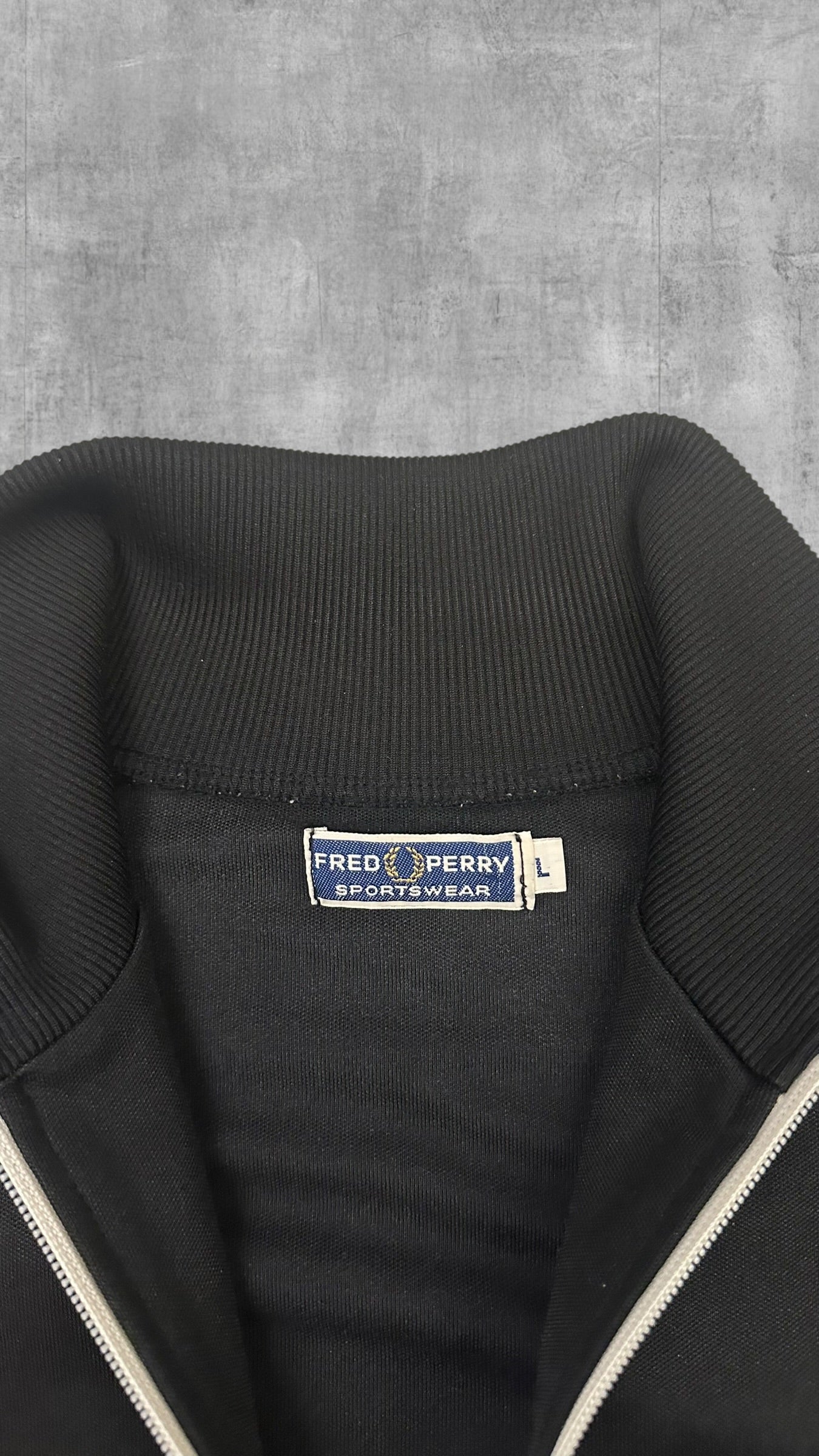 Fred Perry Vintage Trainingsjacke Taped Schwarz Weiß L