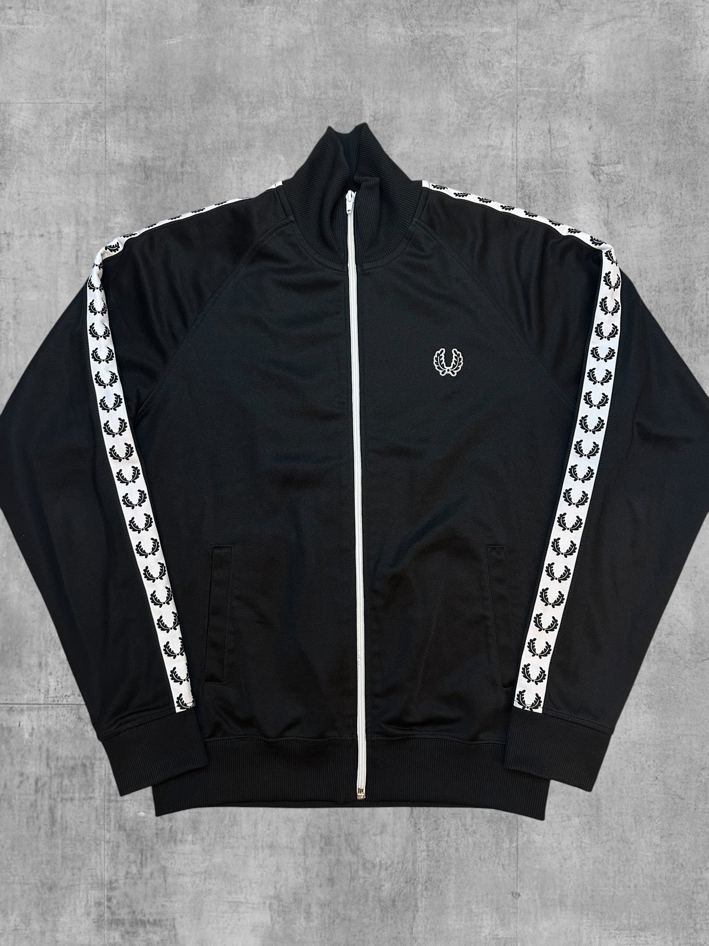 Fred Perry Vintage Trainingsjacke Taped Schwarz Weiß M