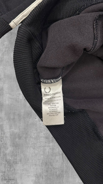 Fred Perry Vintage Trainingsjacke Taped mit Kragen Schwarz weiß XXL