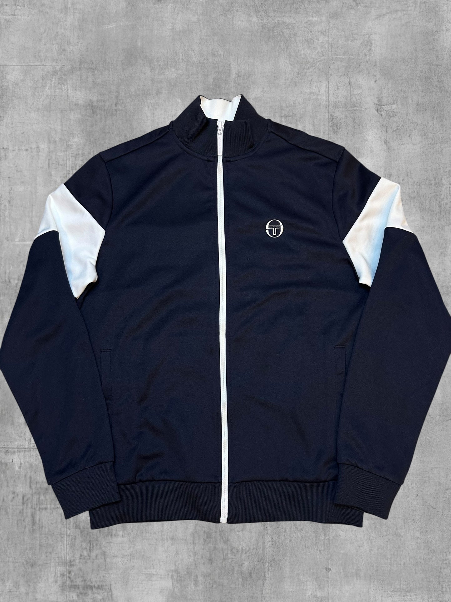 Sergio Tacchini Trainingsjacke Schwarzblau Weiß Backprint M