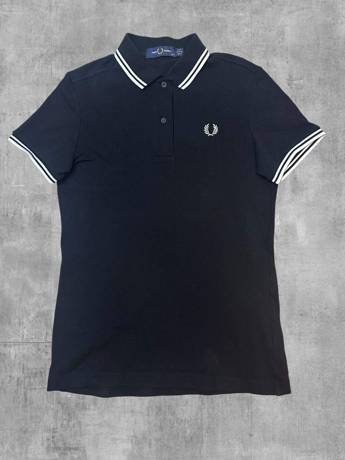 Fred Perry Polo Shirt Schwarz Weiß Frauengröße XS