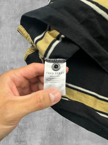 Fred Perry Polo Shirt Schwarz Gold gestreift M
