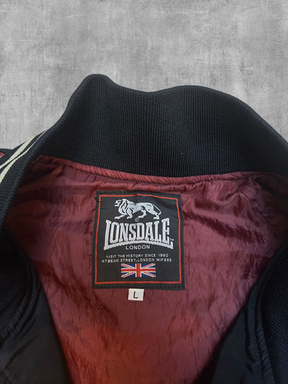 Lonsdale London Bomberjacke Backprint Schwarz Beige Weinrot M - L