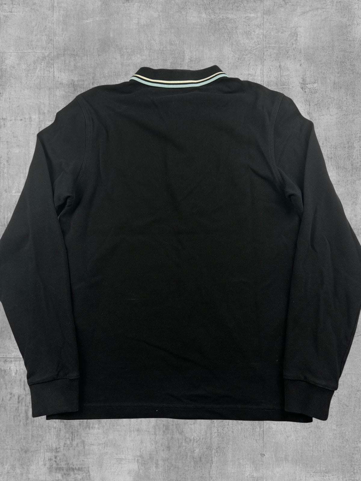 Fred Perry Langarm Polo Shirt Schwarz Weiß Türkis S