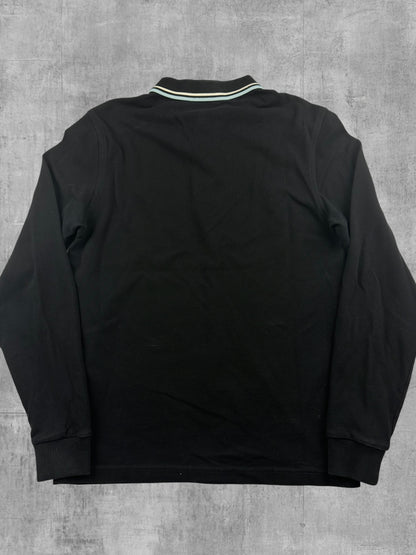 Fred Perry Langarm Polo Shirt Schwarz Weiß Türkis S