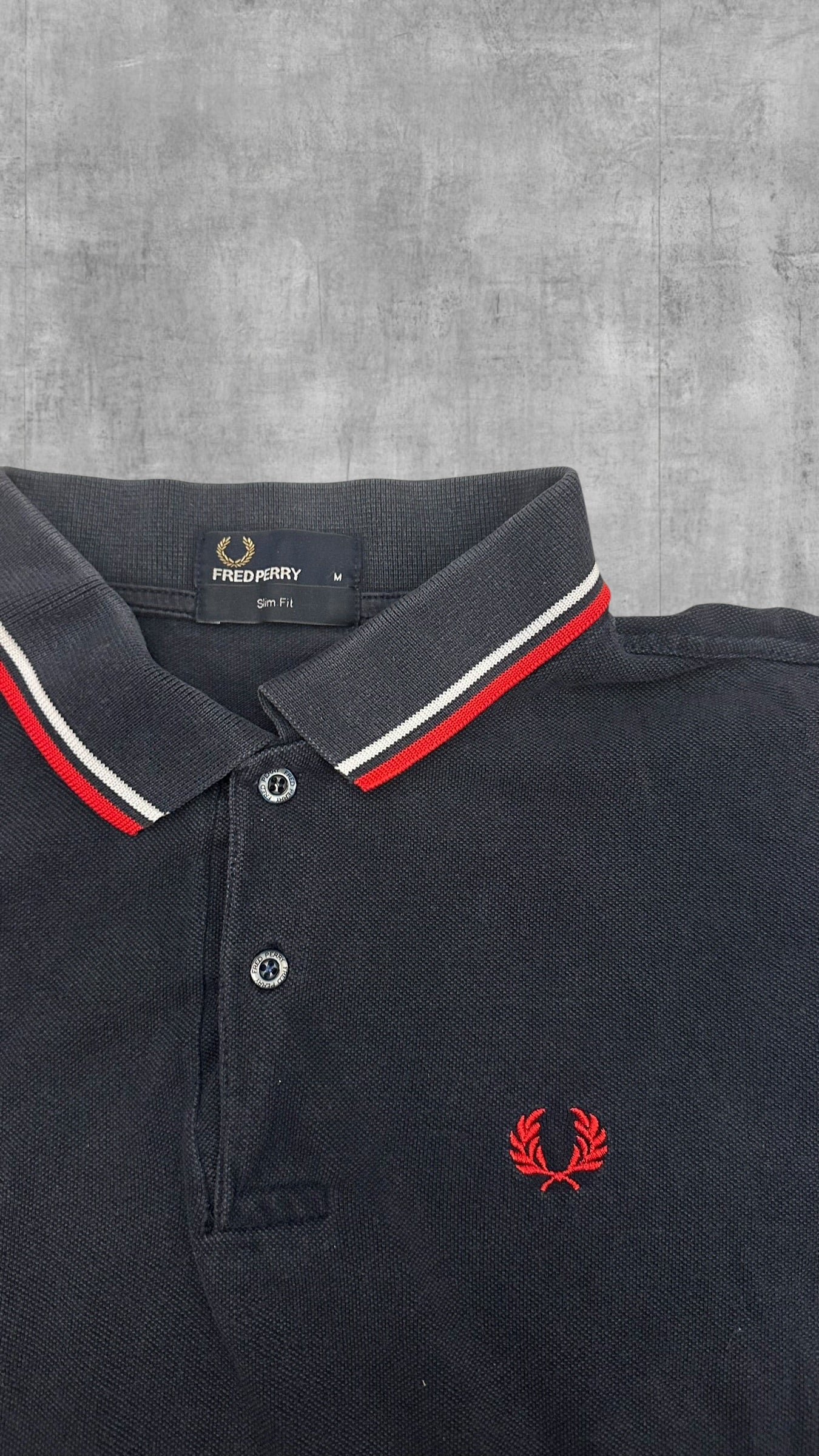 Fred Perry Polo Shirt Schwarz Rot Weiß M Slim Fit