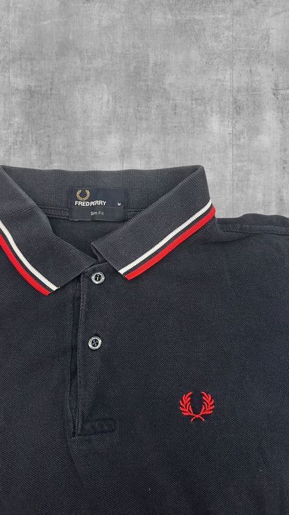 Fred Perry Polo Shirt Schwarz Rot Weiß M Slim Fit