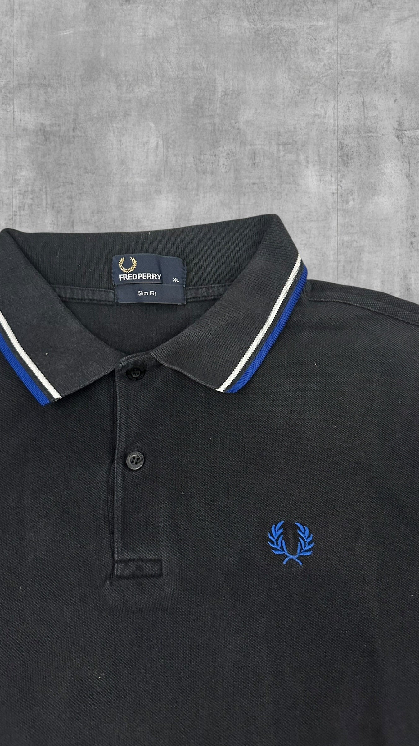 Fred Perry Polo Shirt Schwarz Blau Weiß XL Slim Fit