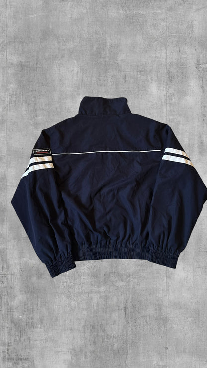 Fred Perry Vintage Windbreaker Zip Jacke Navy Blau Weiß Frauengröße M