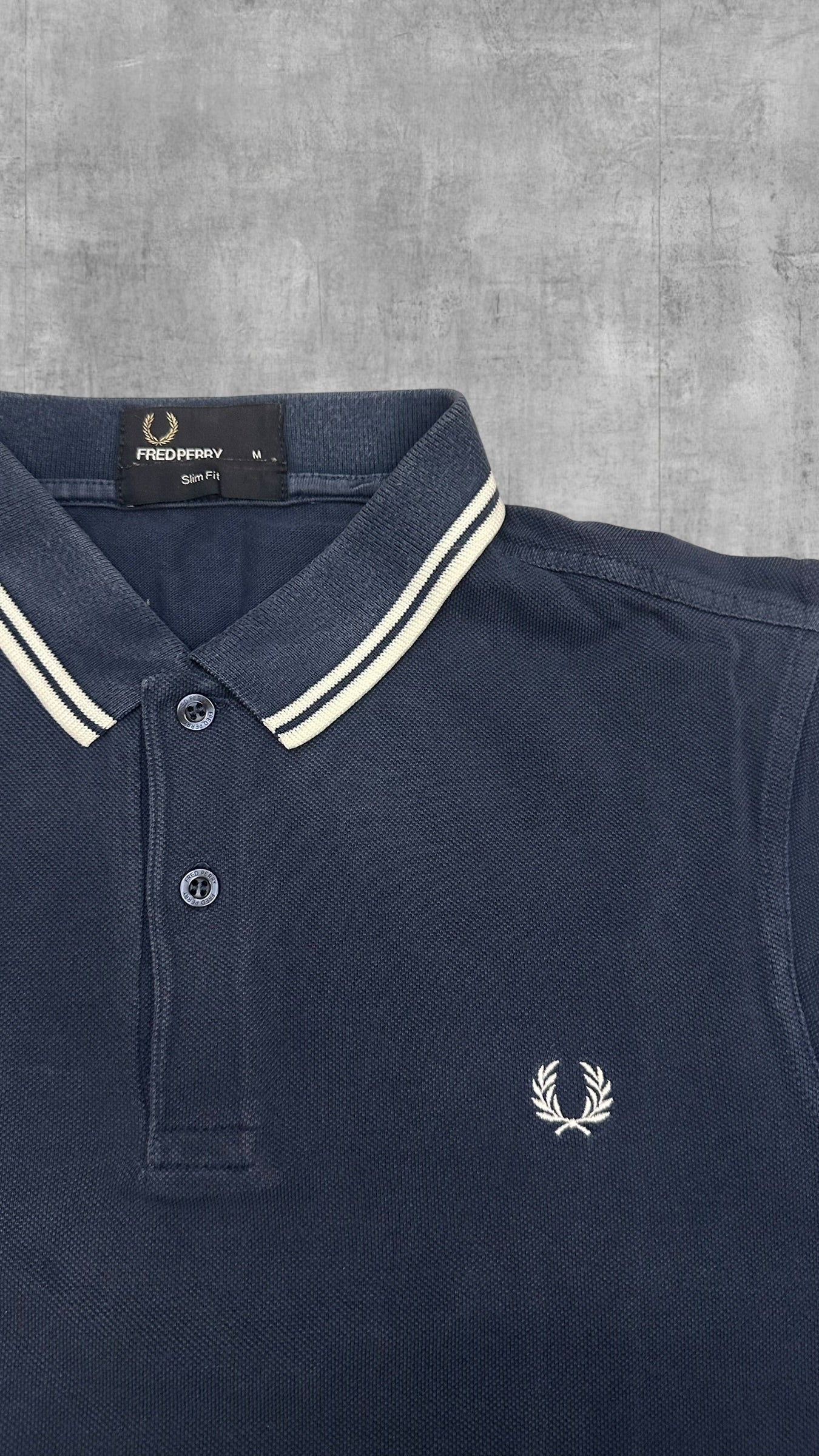Fred Perry Polo Shirt Navy Blau Weiß M Slim Fit