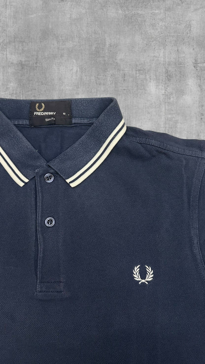 Fred Perry Polo Shirt Navy Blau Weiß M Slim Fit