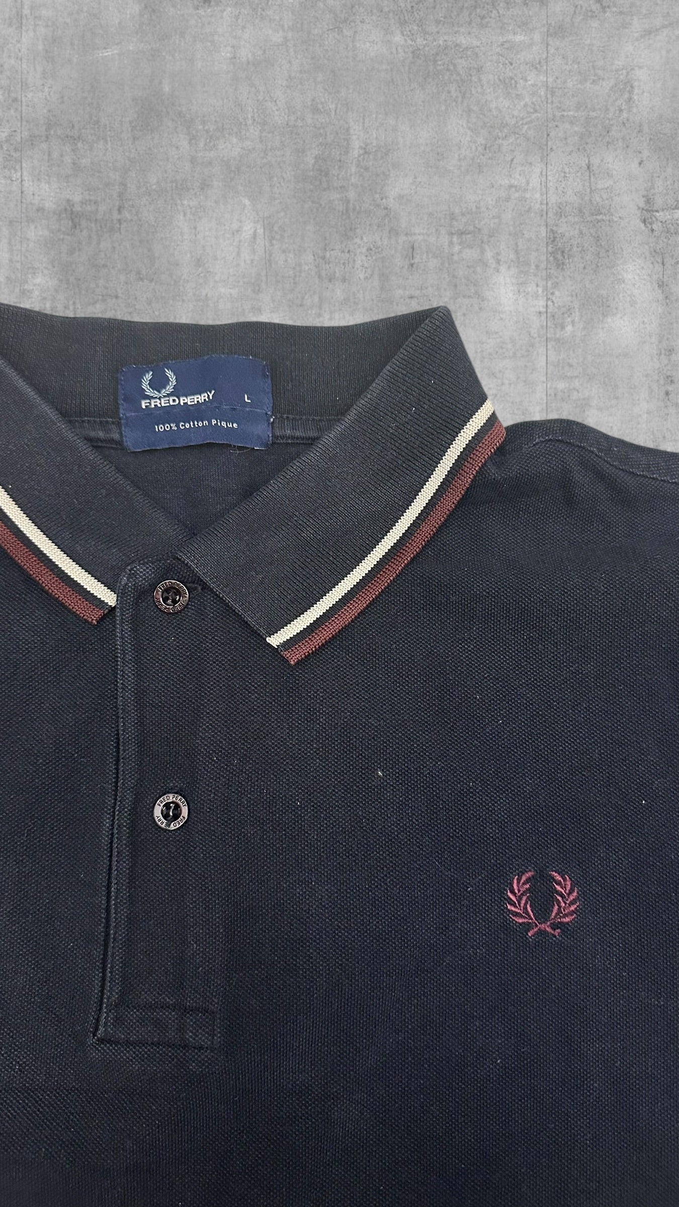 Fred Perry Polo Shirt Schwarz Weinrot L