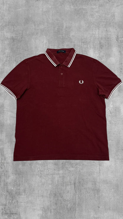 Fred Perry Polo Shirt Weinrot Weiß L