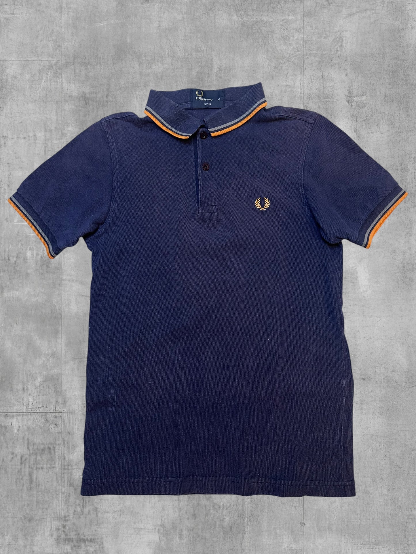 Fred Perry Polo Shirt Navy Blau Orange XS slim fit