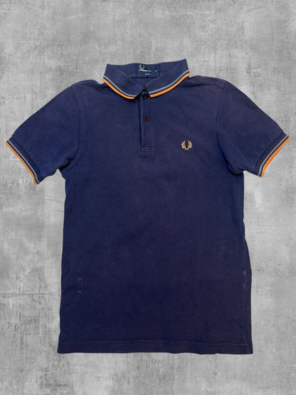 Fred Perry Polo Shirt Navy Blau Orange XS slim fit