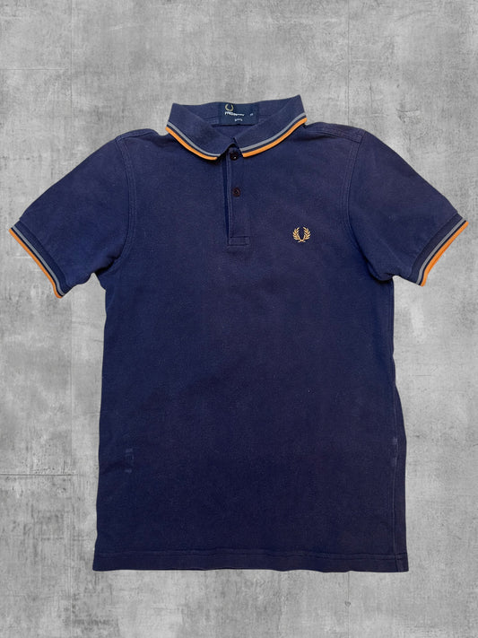 Fred Perry Polo Shirt Navy Blau Orange XS slim fit