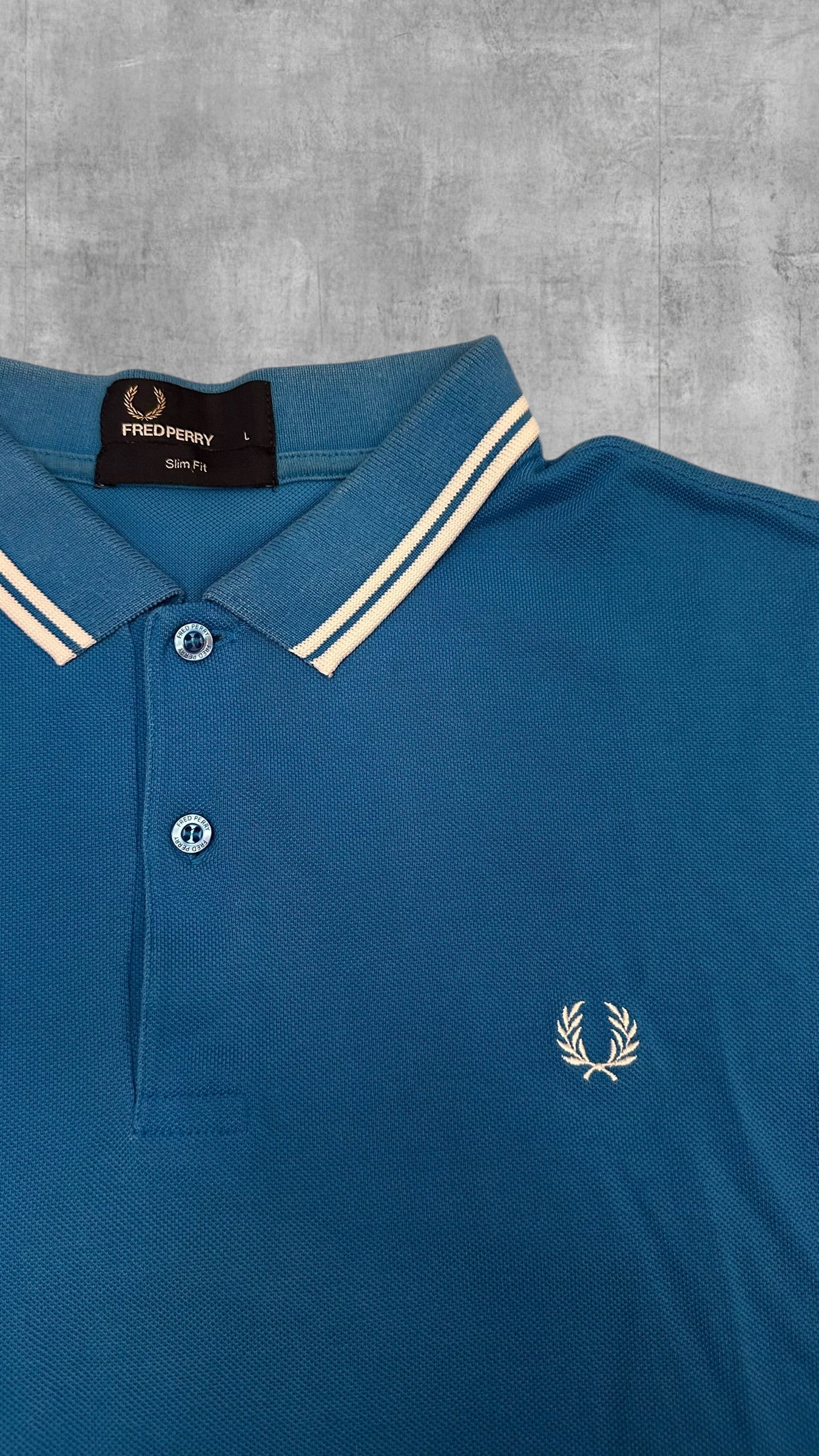 Fred Perry Polo Shirt Hellblau Weiß L Slim Fit