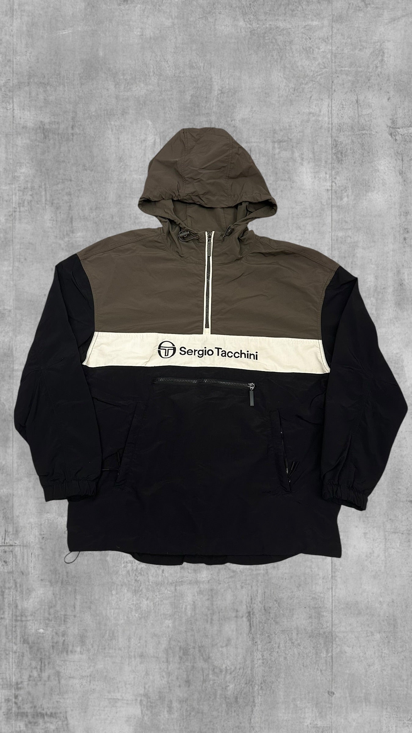 Sergio Tacchini Half Zip Windbreaker Schwarz Grau Weiß S