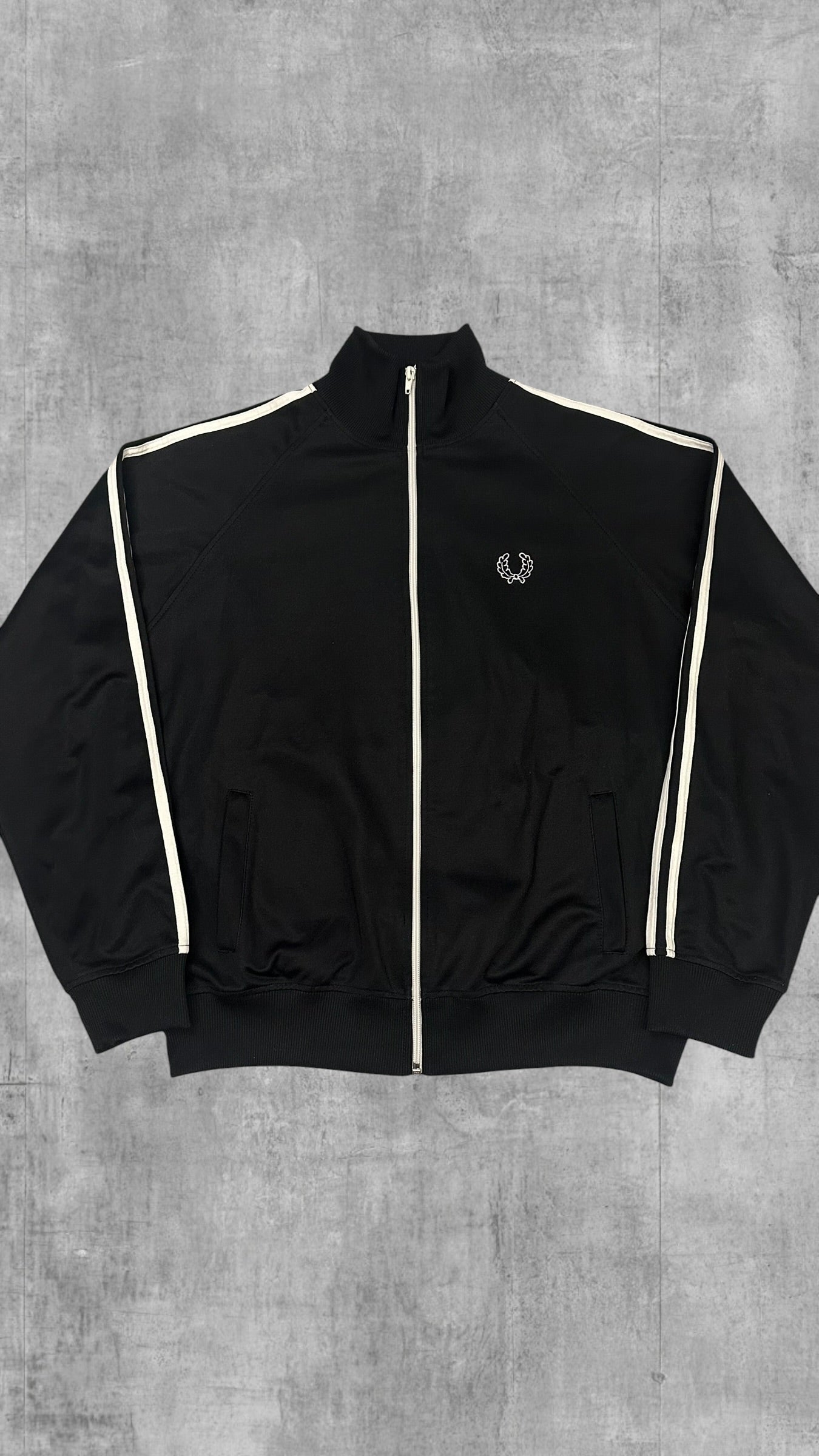 Fred Perry Vintage Trainingsjacke Taped Schwarz Weiß L