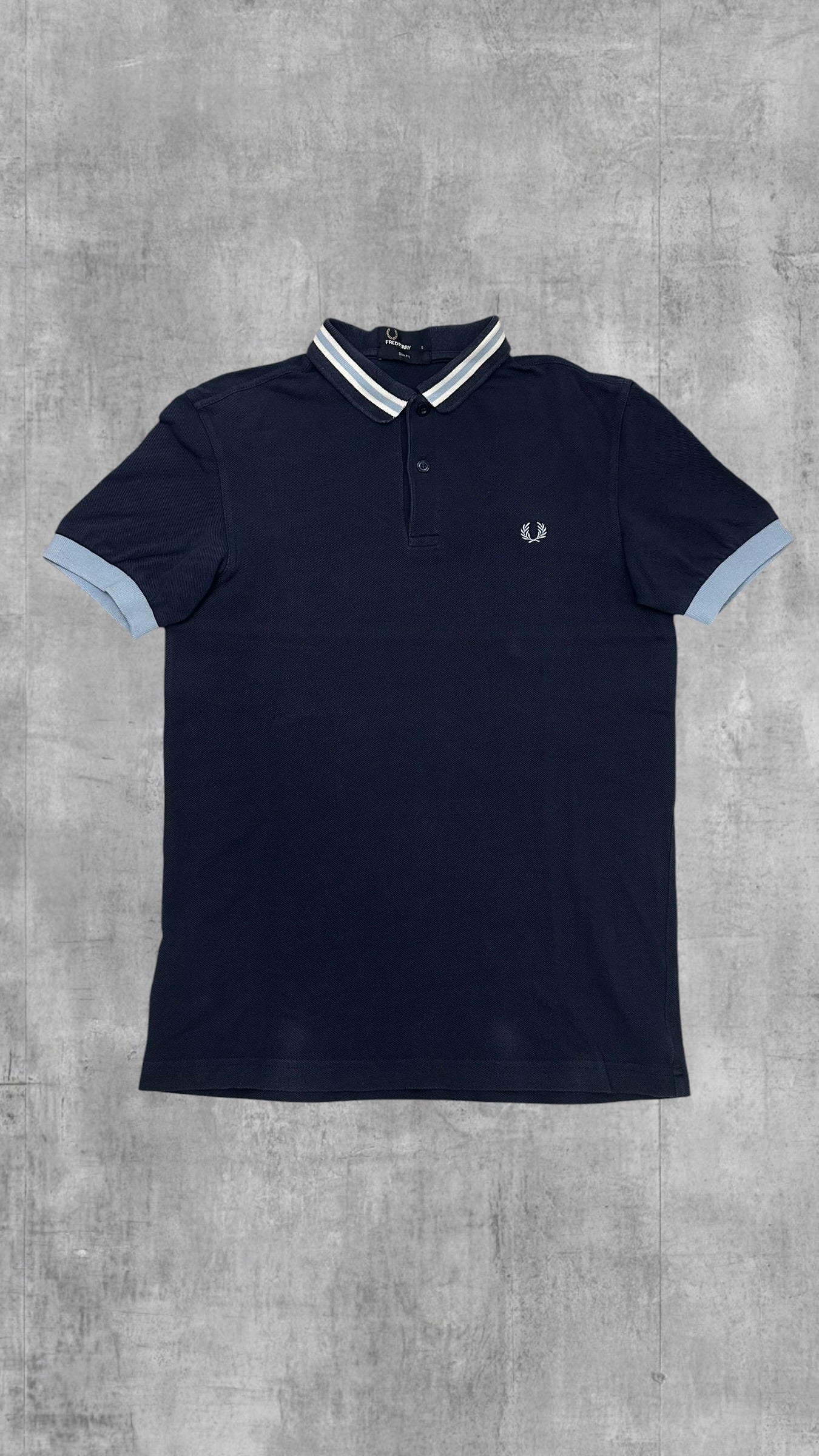 Fred Perry Polo Shirt Navy Blau Hellblau S Slim Fit