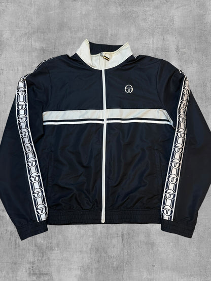 Sergio Tacchini Trainingsjacke Windbreaker Taped Schwarzblau Weiß L / XL
