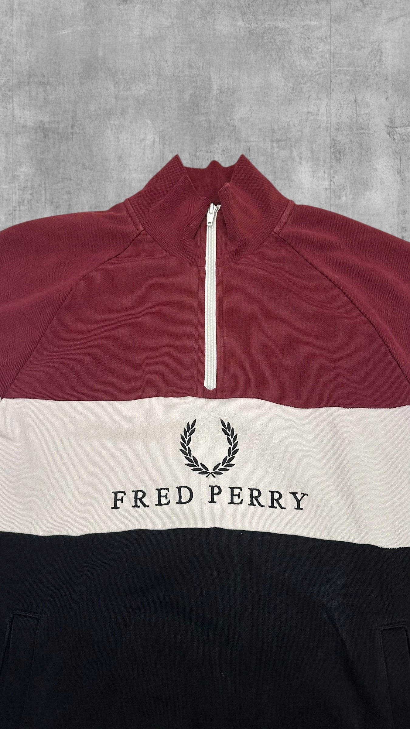 Fred Perry Half Zip Rollkragenpullover Weinrot Weiß Schwarzblau S