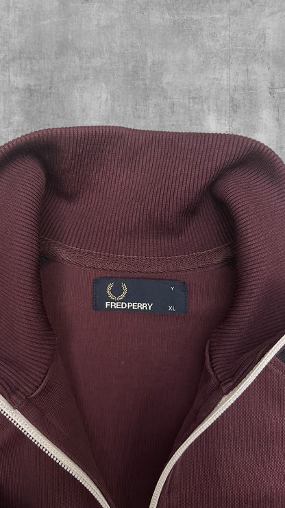 Fred Perry Trainingsjacke Taped Zip Jacke Weinrot Schwarz Frauengröße XL Männer M