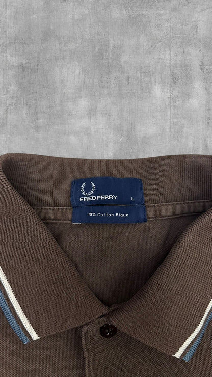 Fred Perry Polo Shirt Braun Türkis Weiß L