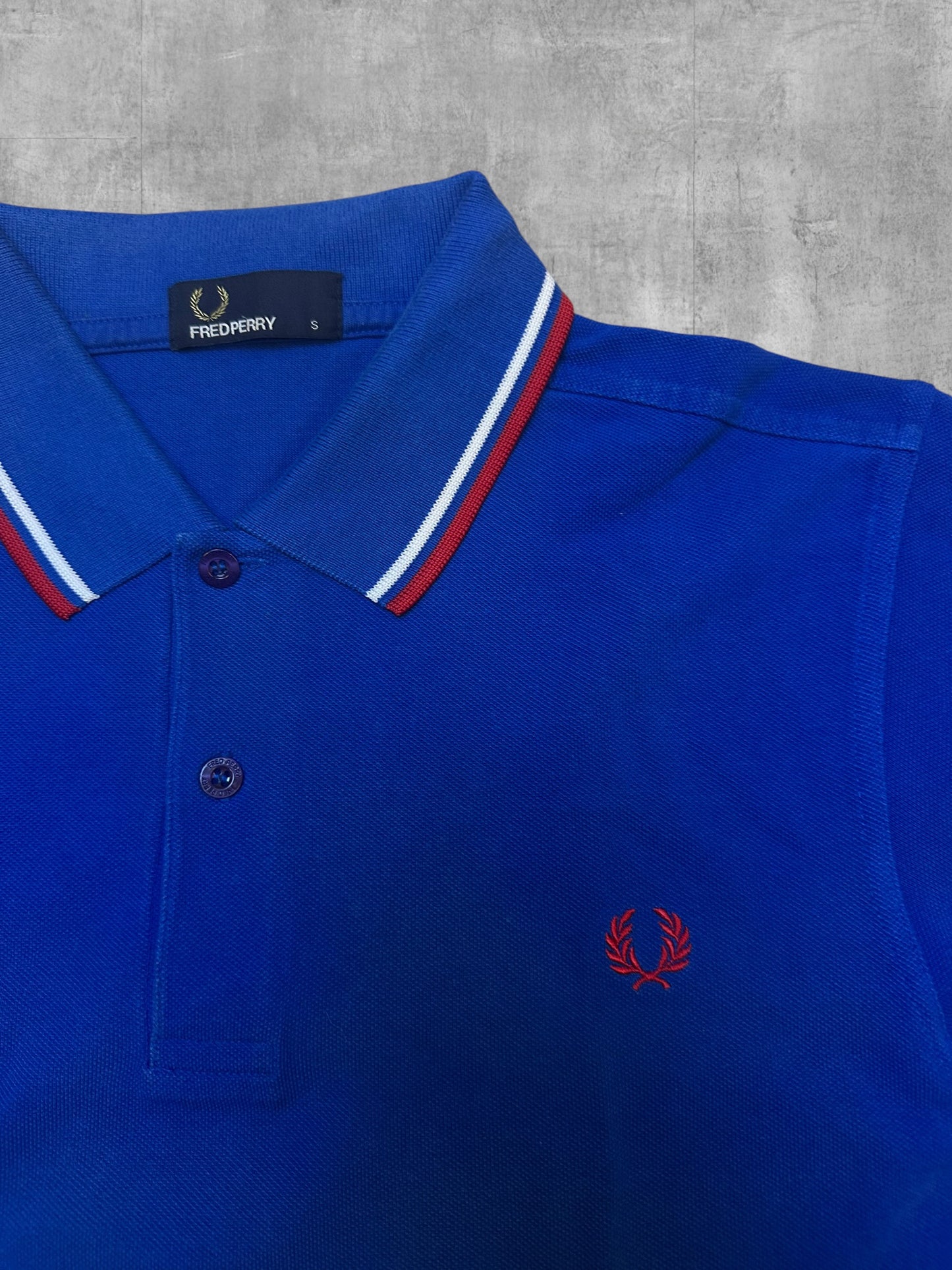 Fred Perry Polo Shirt Blau Rot Weiß S
