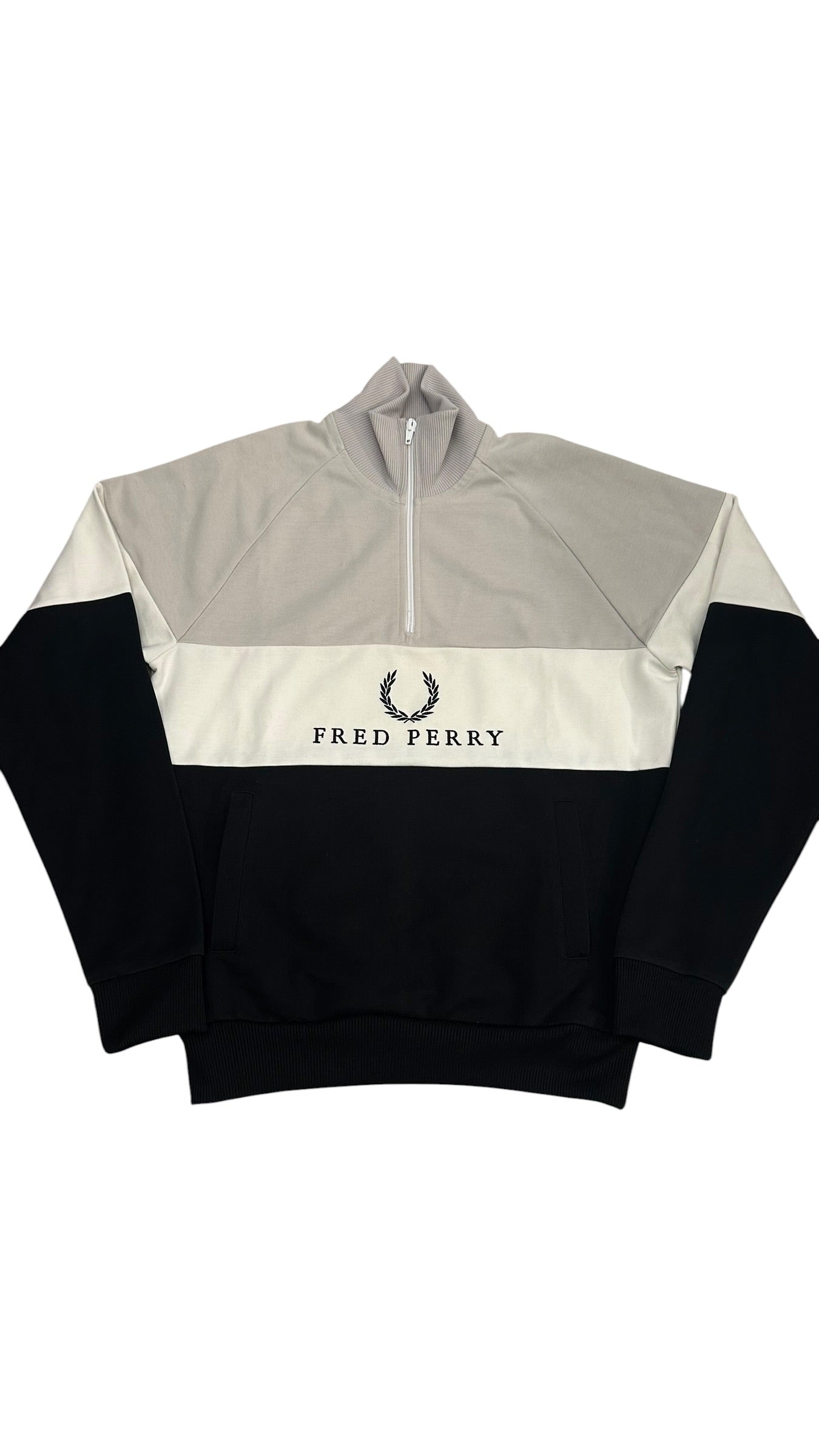 Fred Perry Half / Quarter Zip Pullover Schwarz Weiß S