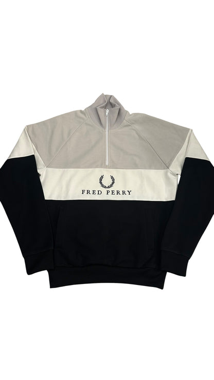 Fred Perry Half / Quarter Zip Pullover Schwarz Weiß S