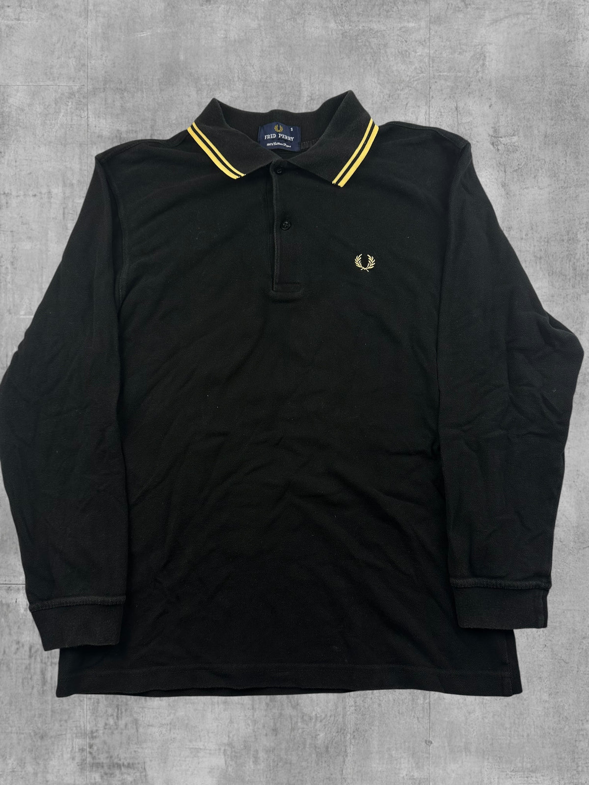 Fred Perry Langarm Polo Shirt Schwarz Gelb S