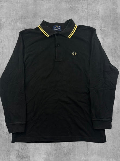 Fred Perry Langarm Polo Shirt Schwarz Gelb S